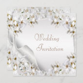 白いリリー、ドーブ&結婚ズバンドの結婚式への招待 招待状 (正面/裏面)