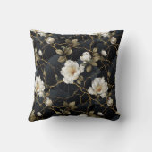 白いリンゴの花が黒い金ゴールド背景 クッション (裏面)
