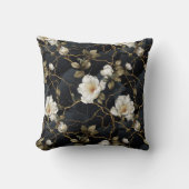 白いリンゴの花が黒い金ゴールド背景 クッション (正面)
