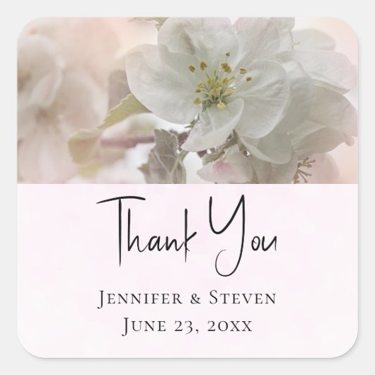 白いリンゴの花結婚写真 スクエアシール (正面)