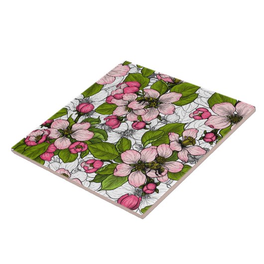 白いリンゴの花 タイル (側面)