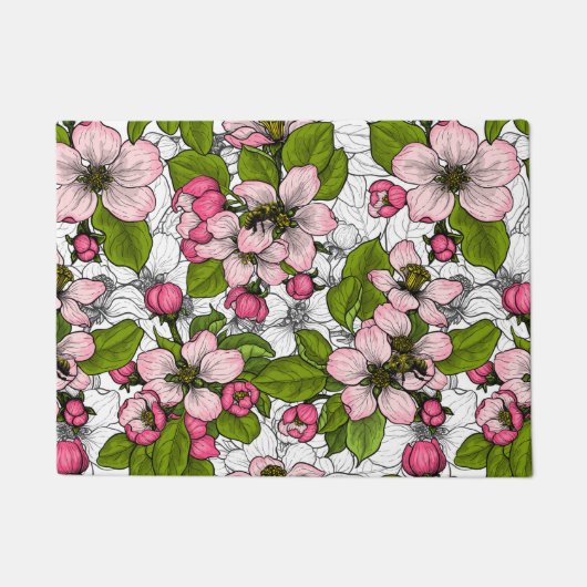 白いリンゴの花 ドアマット (正面)