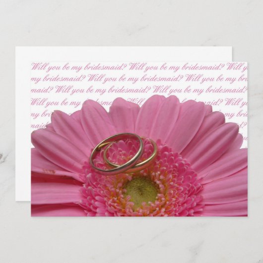 白いルに私の花嫁のメイドのピンクのガーベラを着て 招待状 (正面/裏面)