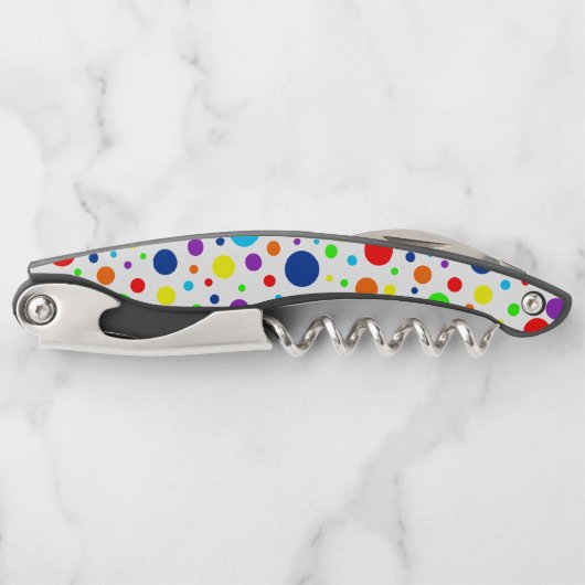 白いレインボースポットコルクスクリュー ソムリエナイフ (正面)