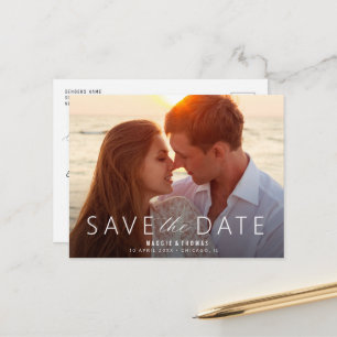 白いレタリングは日付を結婚保存 ポストカード