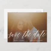 白いレタリングオーバーレイ日付の写真カードを保存 案内ポストカード (正面/裏面)