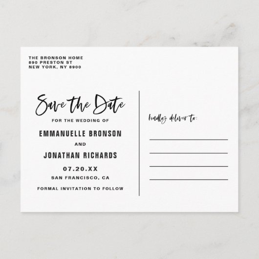 白いレタリング写真はがきを保存 案内ポストカード (裏面)