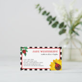 白いレディバグとヒマワリのお母さん通話カード 名刺 (スタンド正面)