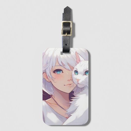 白いレディーネコ ラゲッジタグ (正面縦)