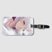 白いレディーネコ ラゲッジタグ (正面横)