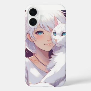 白いレディーネコ iPhone 16ケース