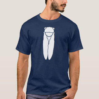白いレトロの蝉の昆虫のプリント Tシャツ
