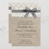 白いレースおよびバーラップの一見の結婚式招待状 招待状 (正面/裏面)