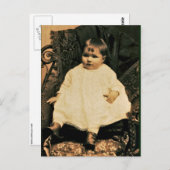 白いレースおよび麻布のビクトリアンなベビー ポストカード (正面/裏面)