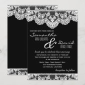 白いレースおよび黒い結婚式招待状 招待状 (正面/裏面)