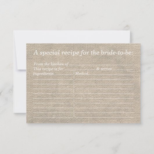 白いレースとバーラップのウェディングシャワーレシピカード (裏面)