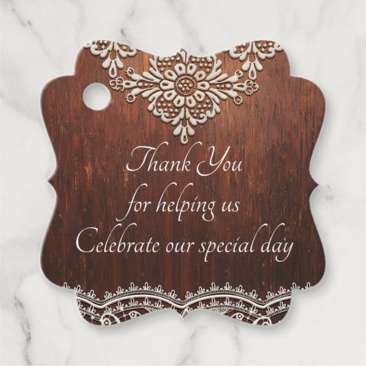 白いレースと素朴な木目調 フェイバータグ (正面)