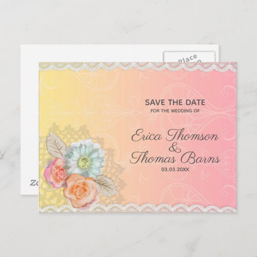 白いレースと花 案内ポストカード (正面/裏面)