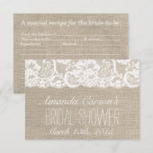 白いレースと麻の布の結婚前お披露目レシピカード (正面/裏面)