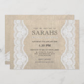 白いレースと麻の結婚前パーティー招待状 招待状 (正面/裏面)