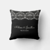 白いレースと黒の背景 クッション (裏面)