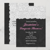 白いレースと黒の革のパーティー招待状 招待状 (正面/裏面)