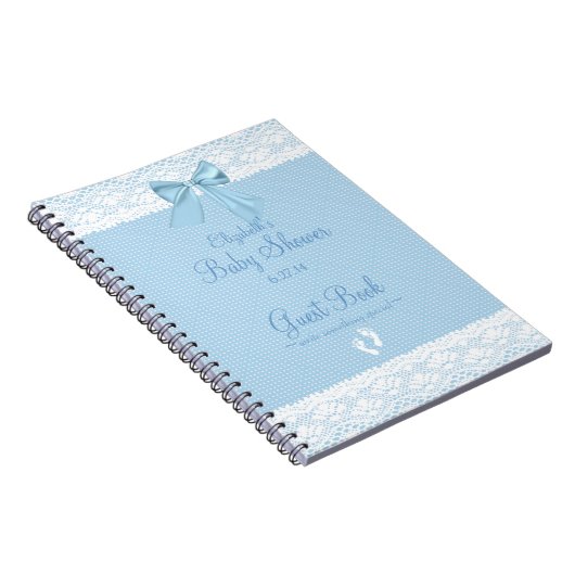 白いレースのイメージの青い弓ベビーシャワーの来客名簿 ノートブック (右側)