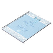 白いレースのイメージの青い弓ベビーシャワーの来客名簿 ノートブック (左側)