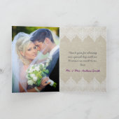 白いレースのビンテージのウェディングフォト　ありがとう　紫 サンキューカード (内部)