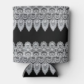 白いレースの型枠は黒に対し縁どて繊細である 缶クーラー (正面)