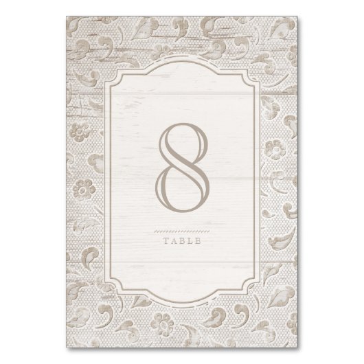 白いレースの木の素朴な田舎の結婚式のテーブルカード テーブルナンバー (裏面)