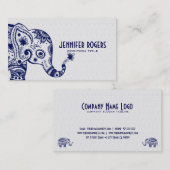 白いレースの背景に青いフローラゾウ 名刺 (正面/裏面)