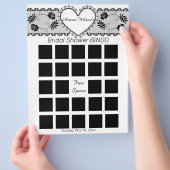 白いレースの黒いウェディングシャワービンゴ チラシ (手)