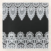 白いレースは黒に対して敏感なボーダーを形作ります ガラスコースター (正面)