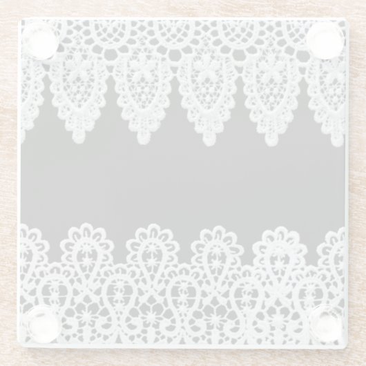 白いレースは黒に対して敏感なボーダーを形作ります ガラスコースター (裏面)