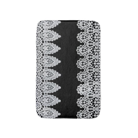 白いレースは黒に対して敏感なボーダーを形作ります バスマット (正面縦)