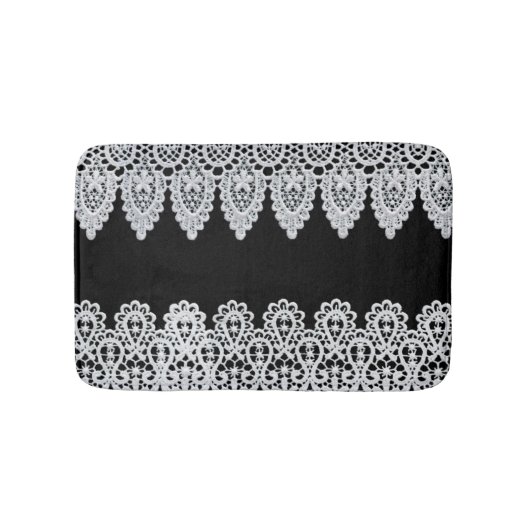 白いレースは黒に対して敏感なボーダーを形作ります バスマット (正面)