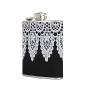 白いレースは黒に対して敏感なボーダーを形作ります フラスク (左)