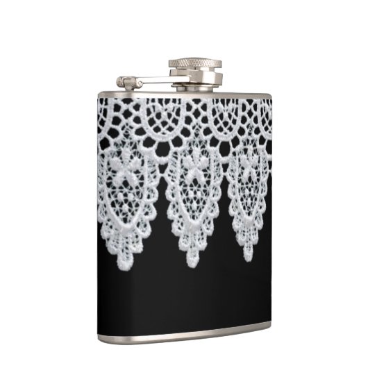 白いレースは黒に対して敏感なボーダーを形作ります フラスク (右)