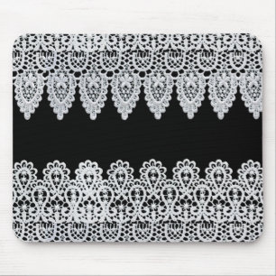 白いレースは黒に対して敏感なボーダーを形作ります マウスパッド