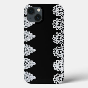 白いレースは黒に対して敏感なボーダーを形作ります iPhone 13ケース