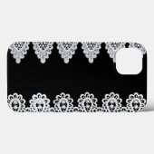 白いレースは黒に対して敏感なボーダーを形作ります Case-Mate iPhoneケース (裏面 (横))
