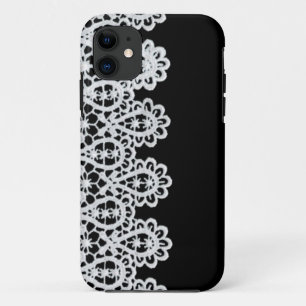 白いレースは黒に対して敏感なボーダーを形作ります iPhone 11 ケース