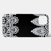 白いレースは黒に対して敏感なボーダーを形作ります Case-Mate iPhoneケース (裏面 (横))