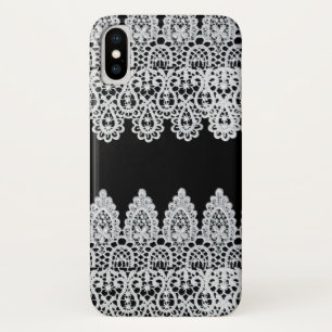 白いレースは黒に対して敏感なボーダーを形作ります iPhone X ケース