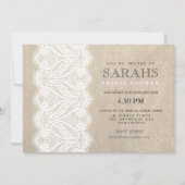 白いレース及びバーラップのブライダルシャワーのパーティーの招待 招待状 (正面)