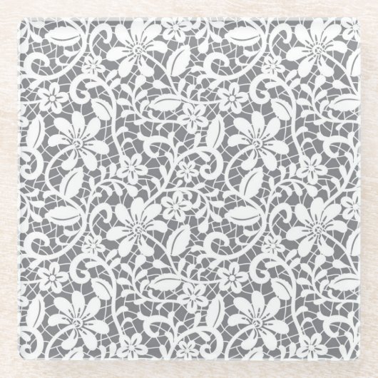 白いレース1 ガラスコースター (正面)