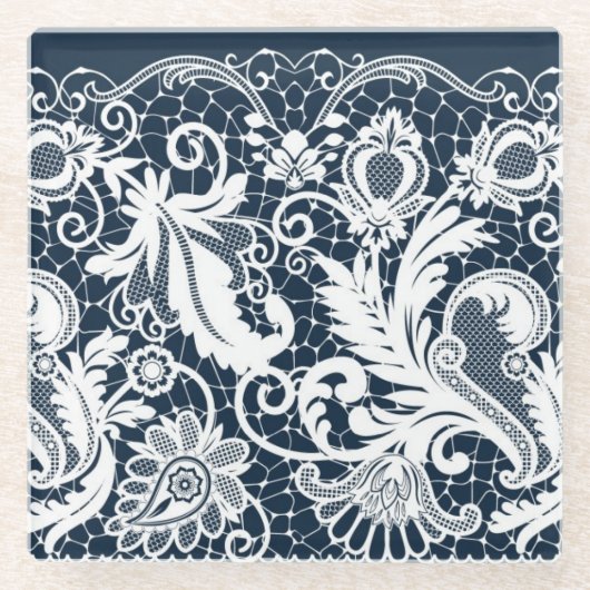 白いレース2 ガラスコースター (正面)