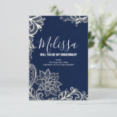 白いレース ネイビーブルー 私の花嫁の介添人になってくれますか 招待状 (スタンド正面)