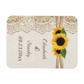 白いレース、リボン、ひまわり及びバーラップ結婚の マグネット (横)